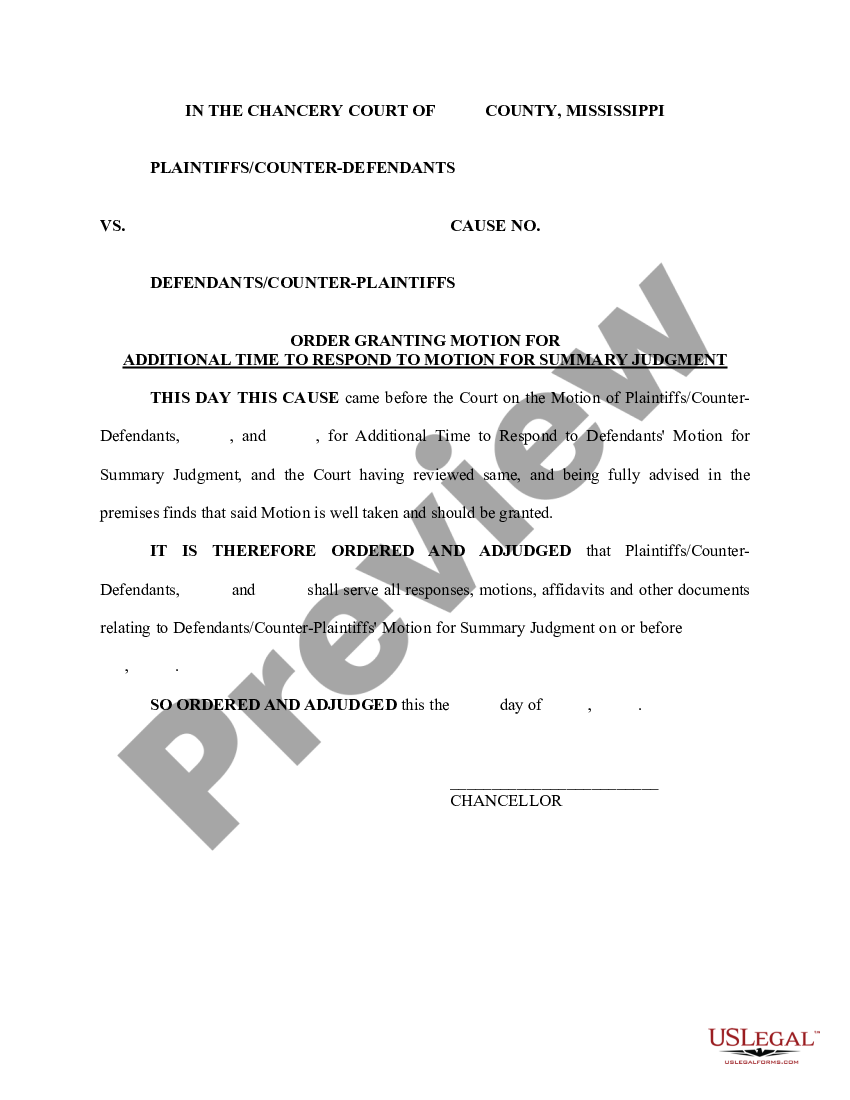 Mississippi Order Granting Motion for Additional Time to Response to ...