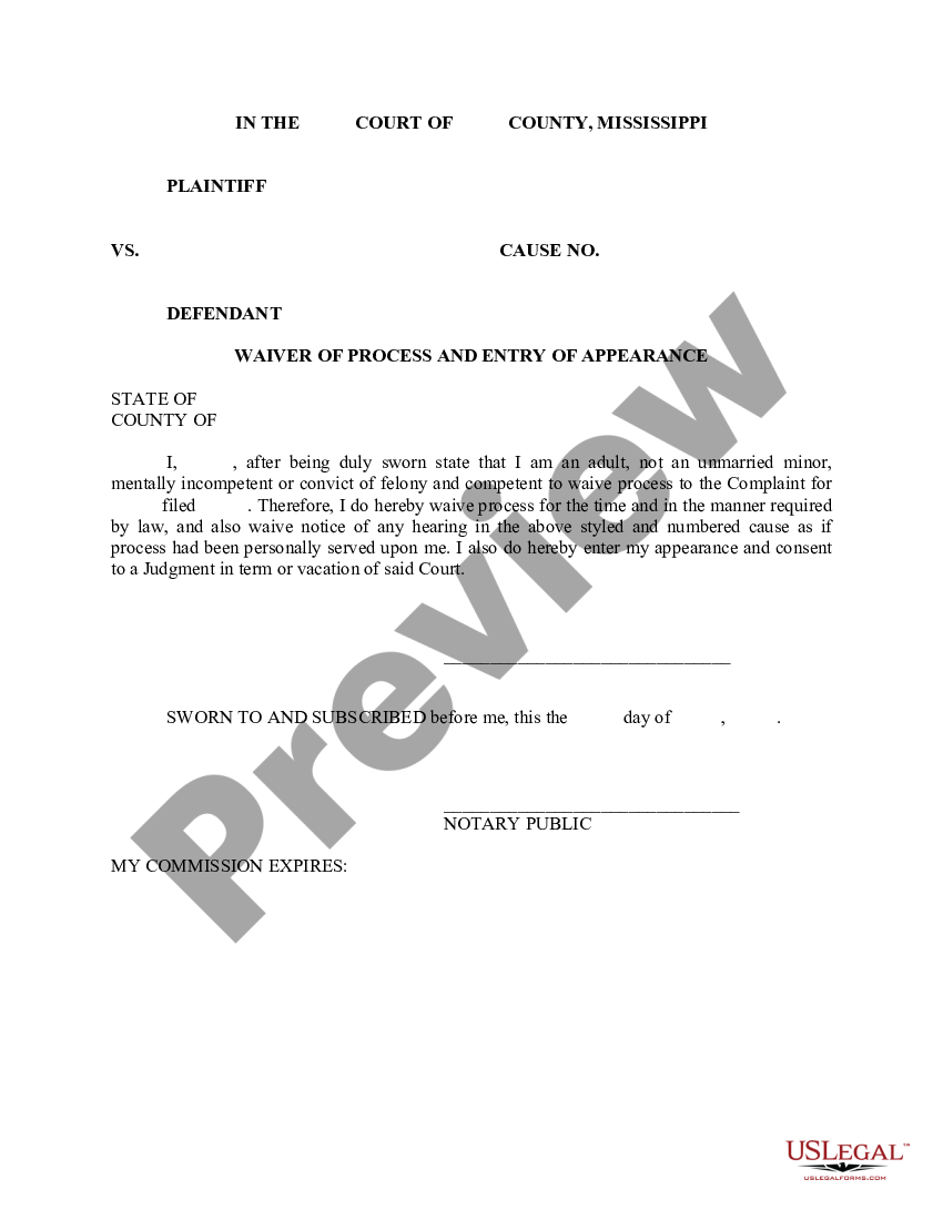 form Waiver of Process and Entry of Appearance preview