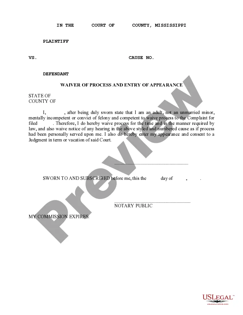 Preview Waiver of Process and Entry of Appearance