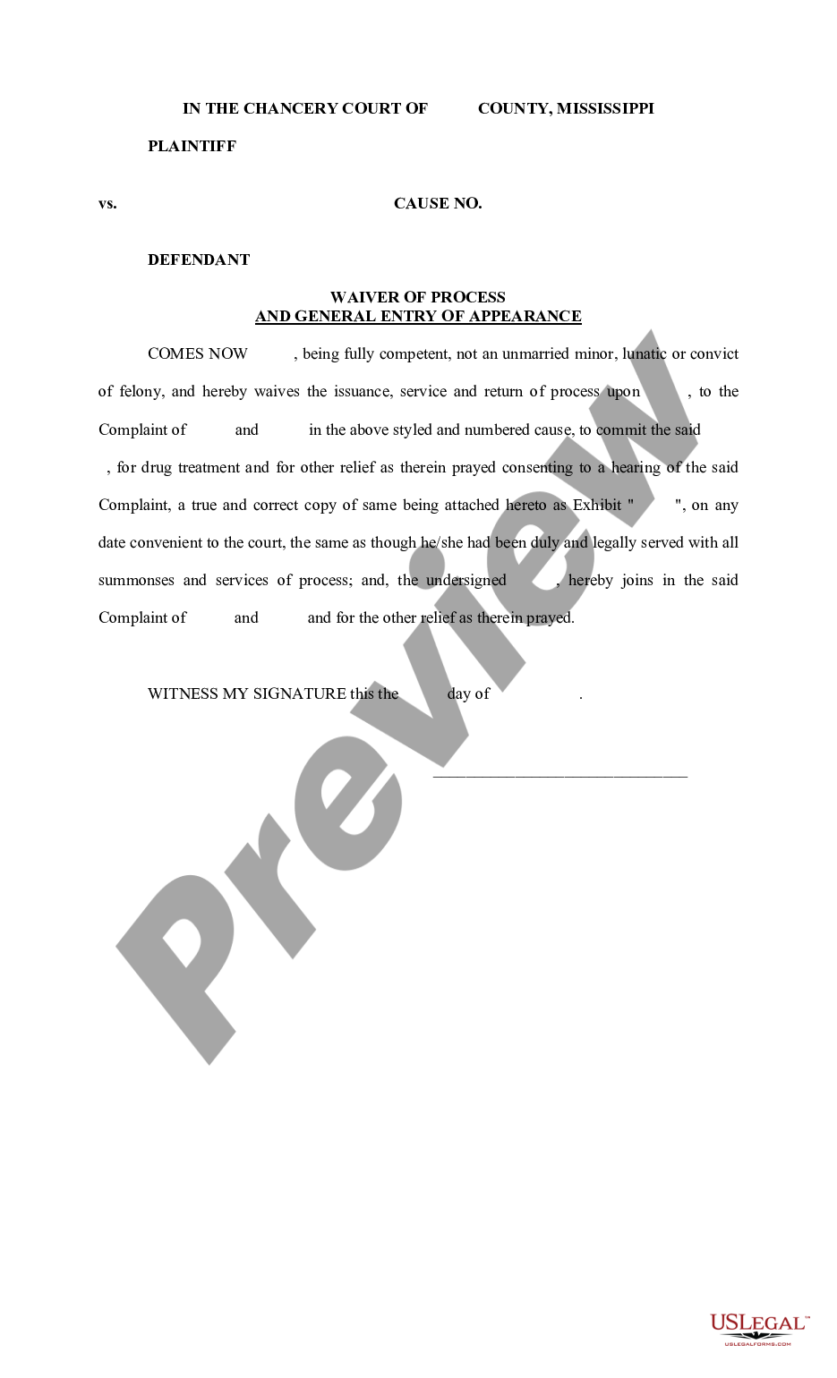 page 0 Waiver of Process and General Entry of Appearance preview