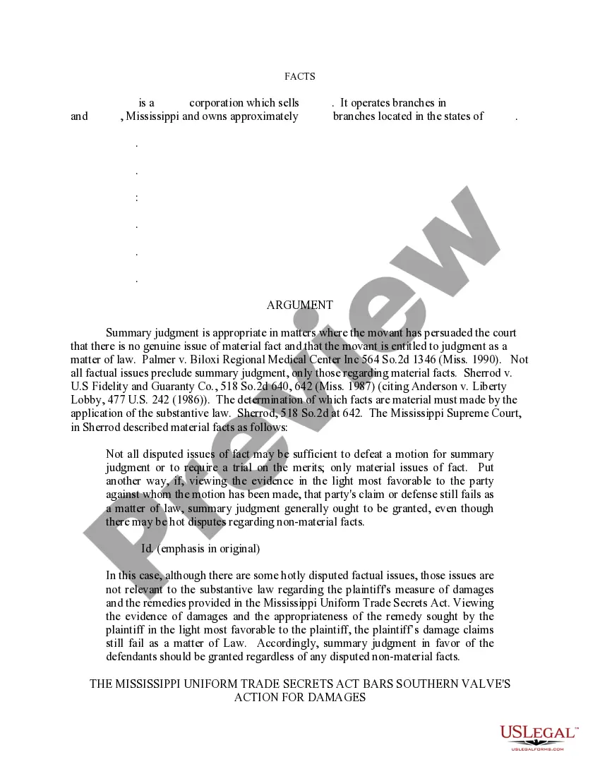 Preview Memo in Support of Motion for Summary Judgment