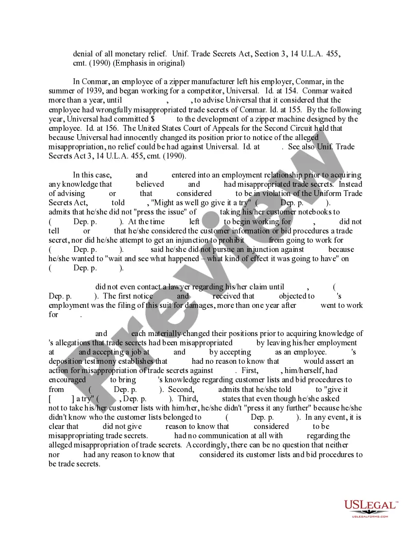 Preview Memo in Support of Motion for Summary Judgment