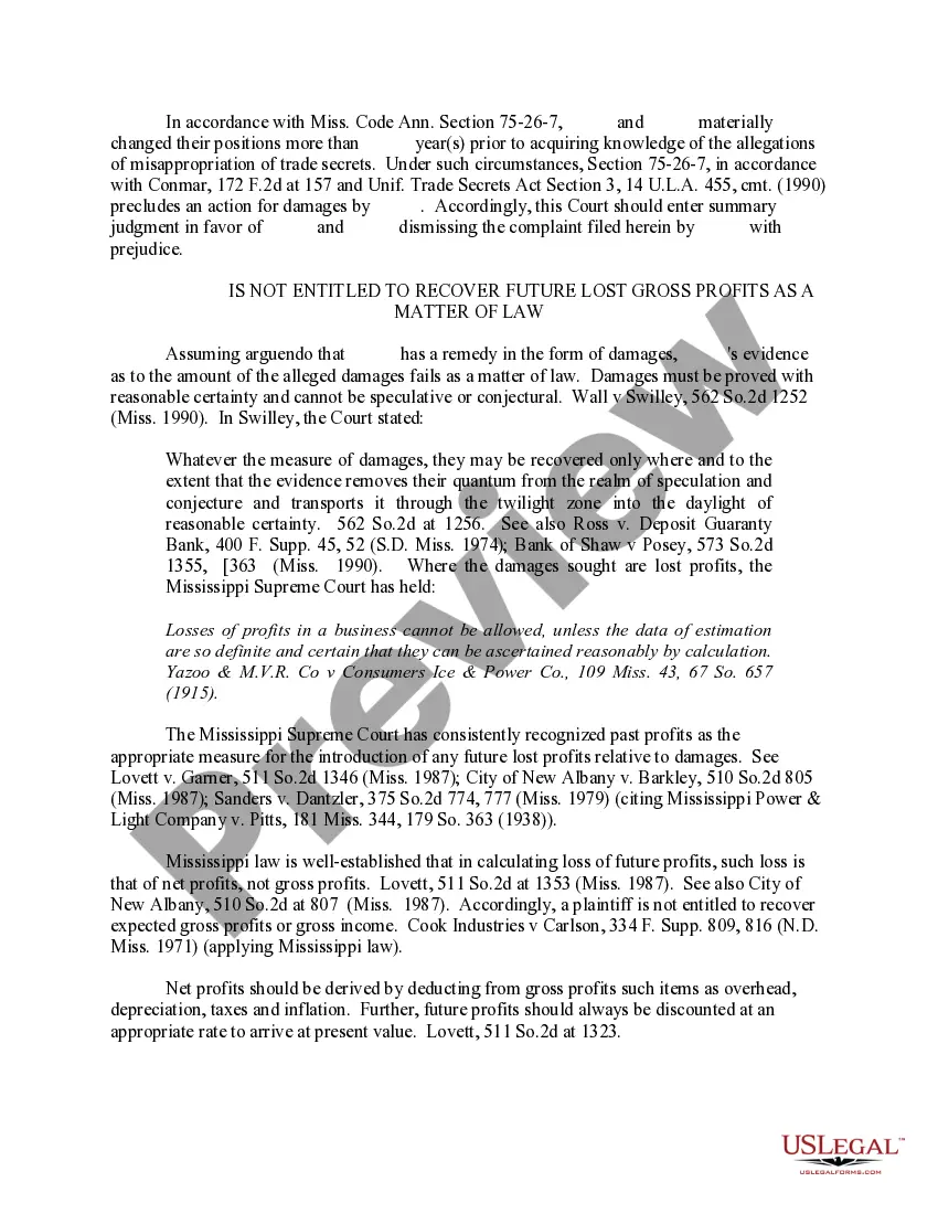 Preview Memo in Support of Motion for Summary Judgment