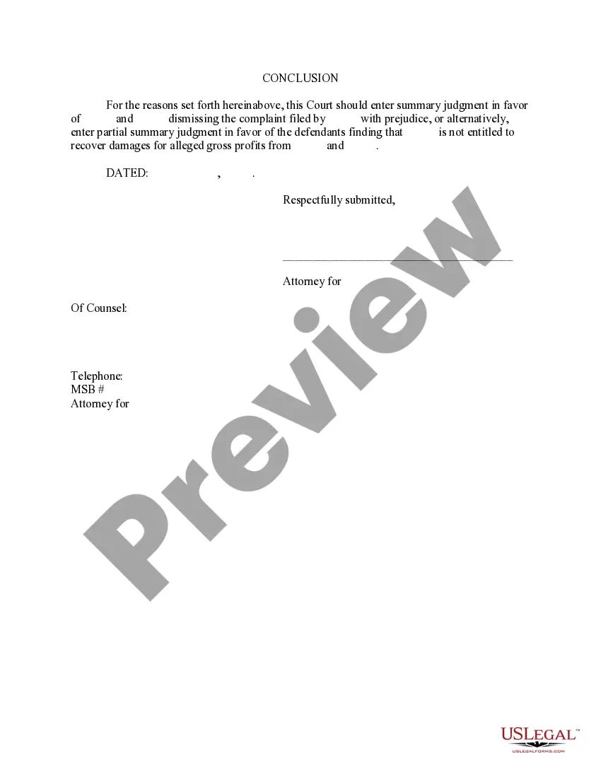 Preview Memo in Support of Motion for Summary Judgment