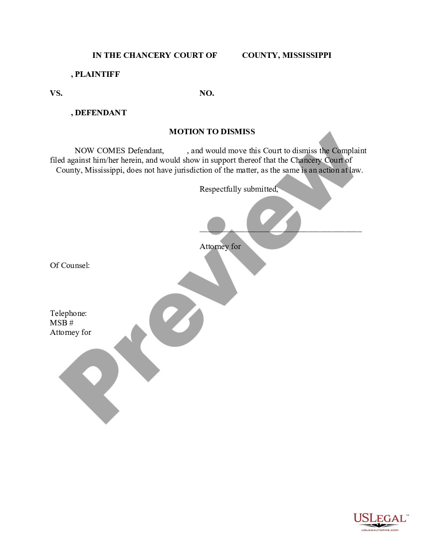 Mississippi Motion To Dismiss Mississippi Motion To Dismiss Us Legal Forms 0796