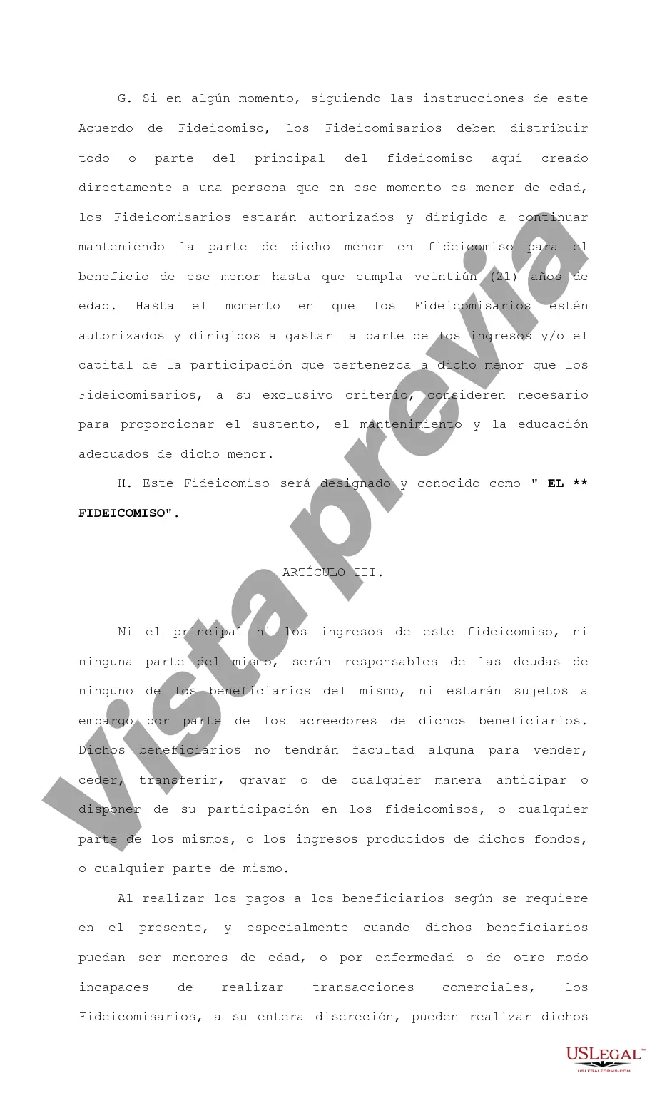 Preview Contrato de Fideicomiso Irrevocable
