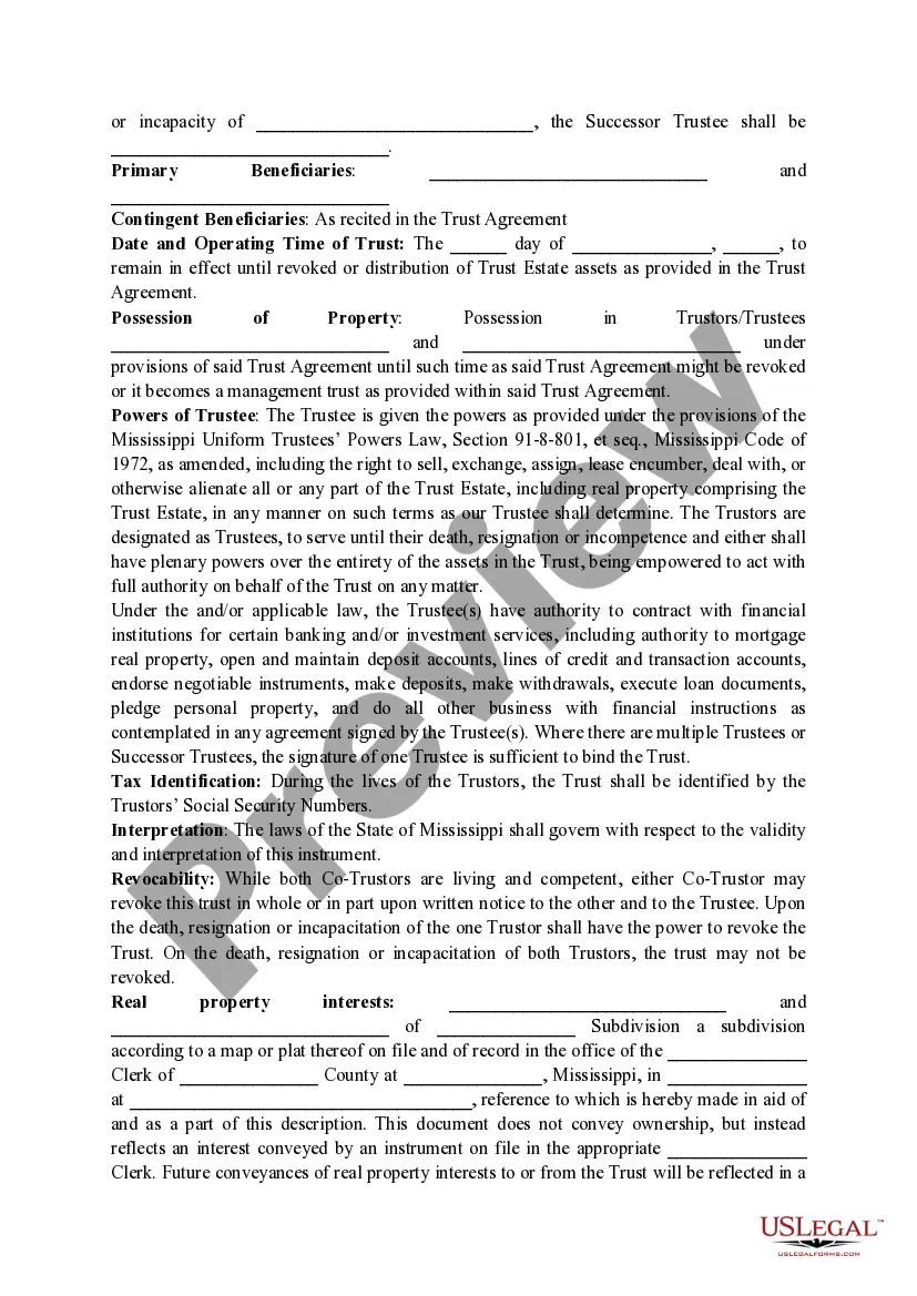 Preview Memorandum and Certificate of Revocable Trust Agreement