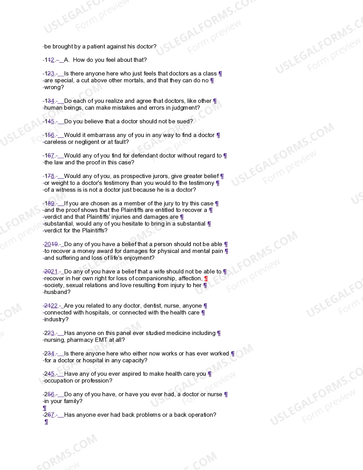 Preview Voir Dire Questions in Medical Malpractice suit