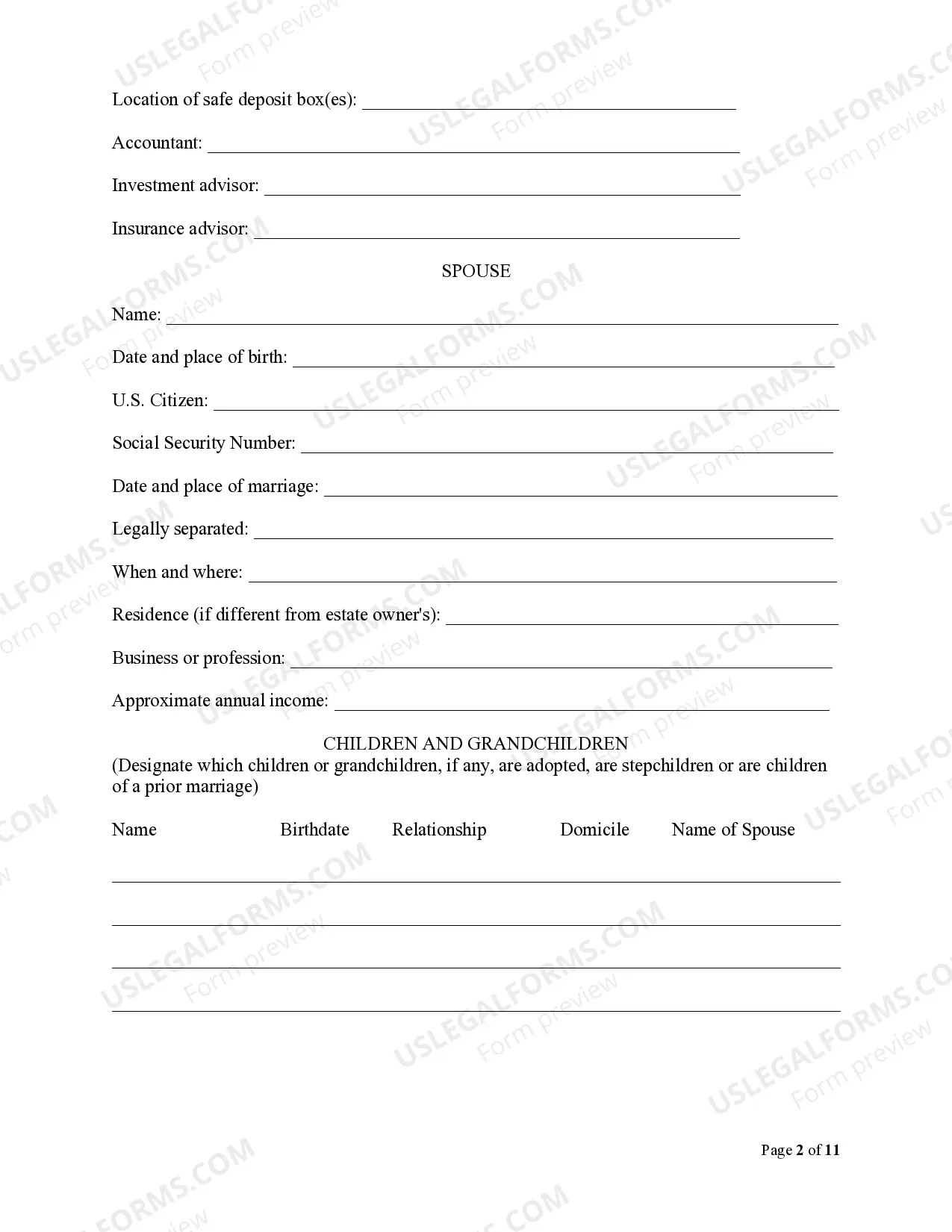 Preview Estate Planning Questionnaire