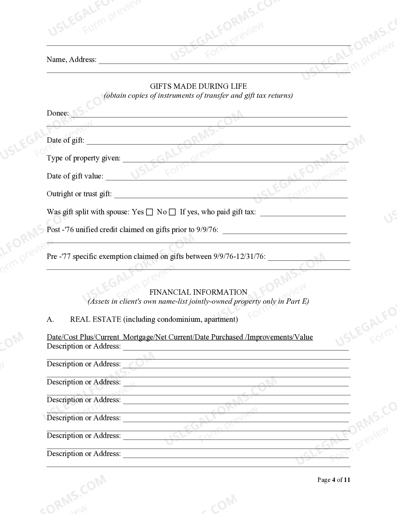 Preview Estate Planning Questionnaire