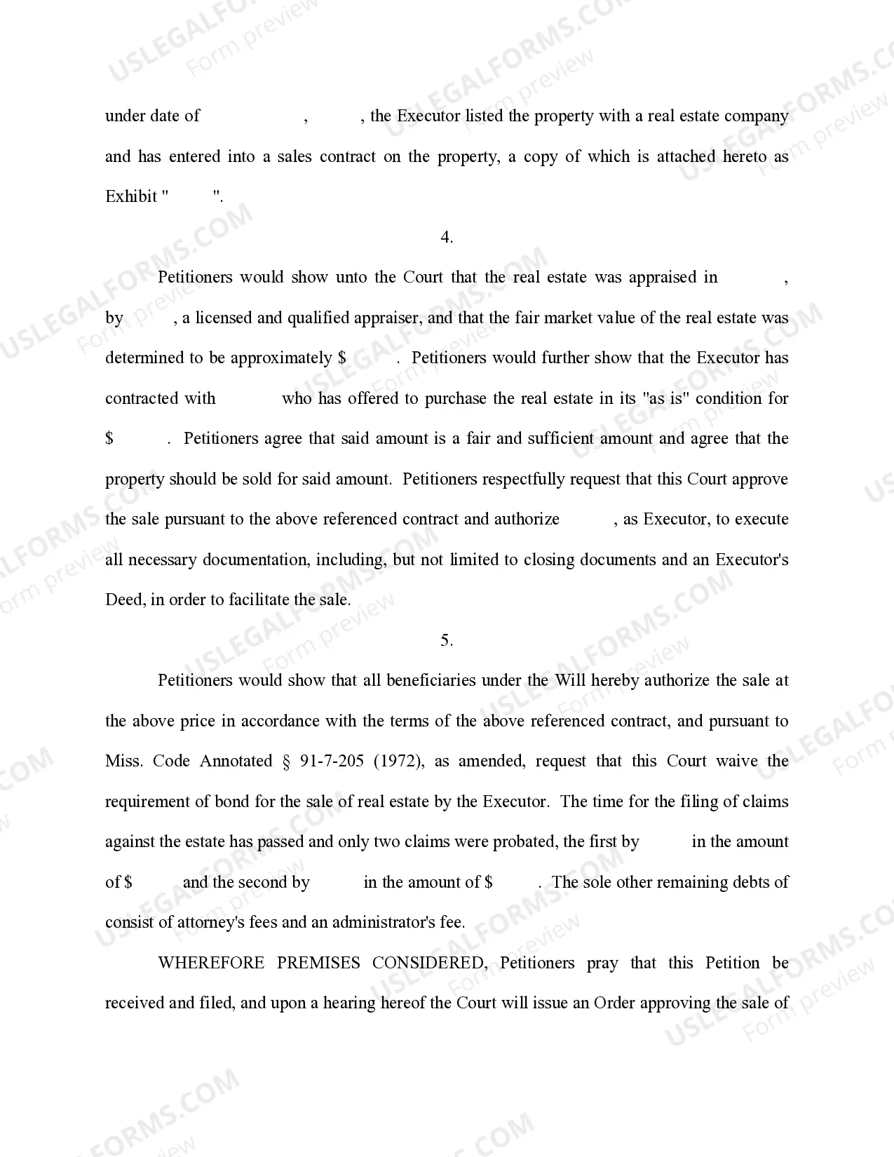 Preview Petition for Authority to Close Sale