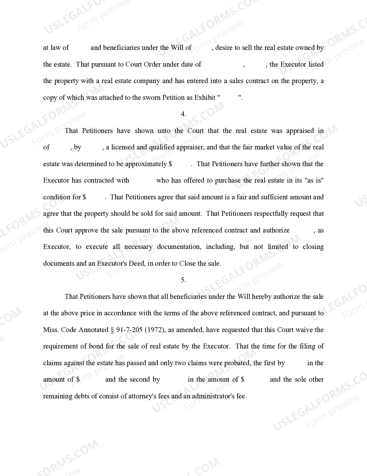 Preview Order Authorizing to Close Sale