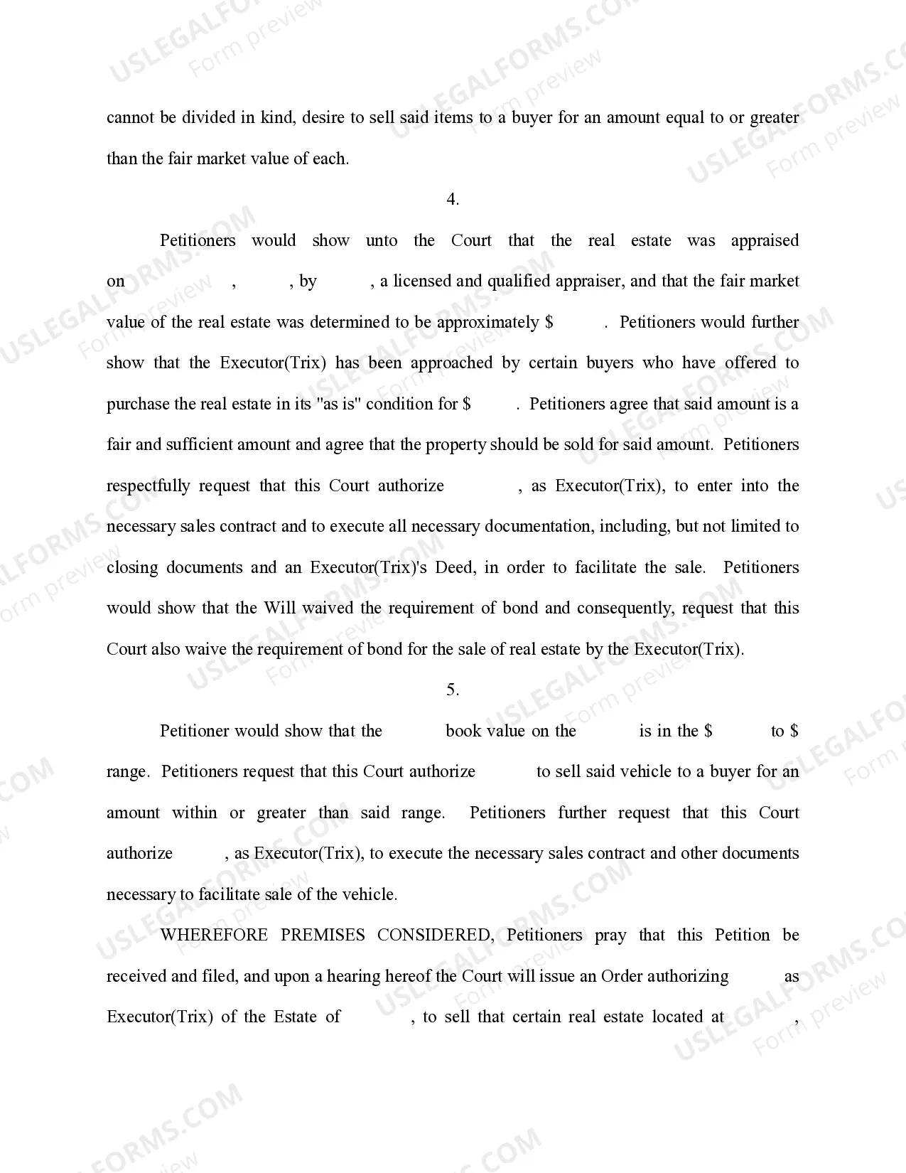 Preview Petition for Authority to Sell Real Estate and Automobile