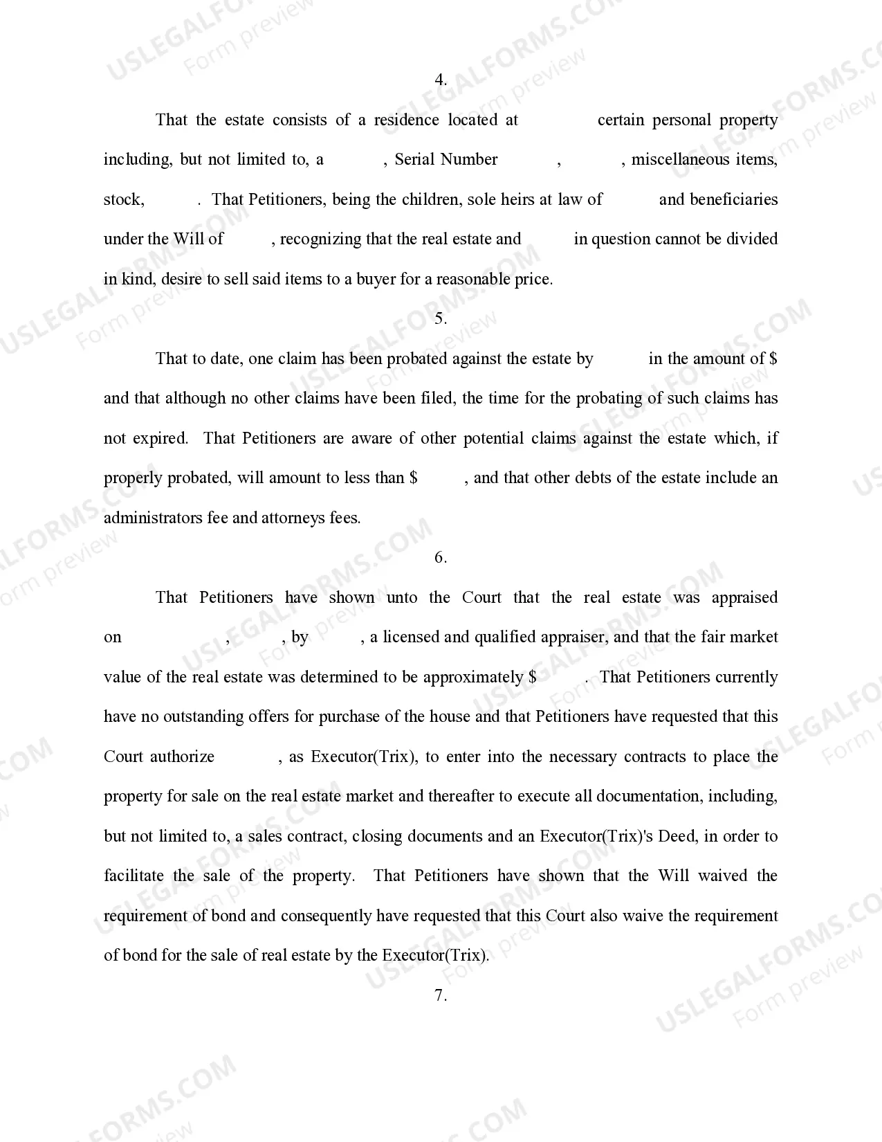Preview Order Granting Authority to Sell Real Estate and Automobile