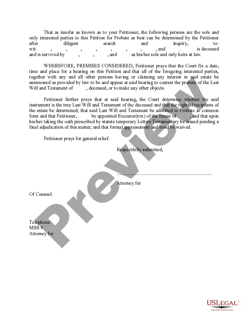 Get Petition to Probate Will in Solemn Form and Appoint Executrix Preview Petition to Probate Will in Solemn Form and Appoint Executrix