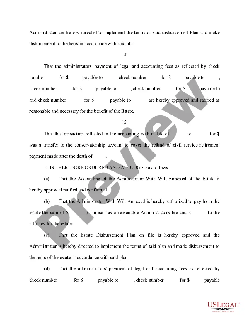 Preview Order Approving Accounting and Granting Other Relief