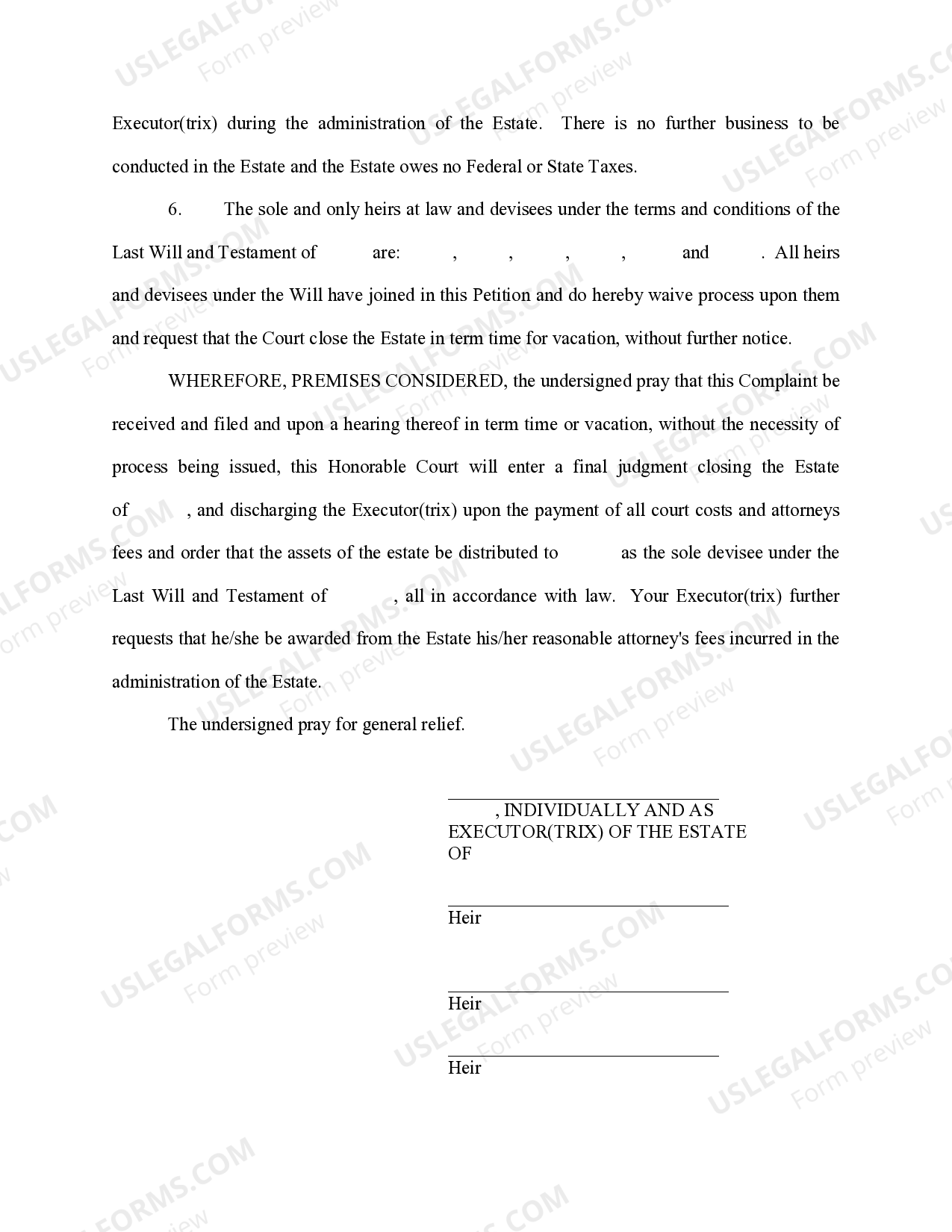 Mississippi Complaint to Close Estate by Executor Mississippi