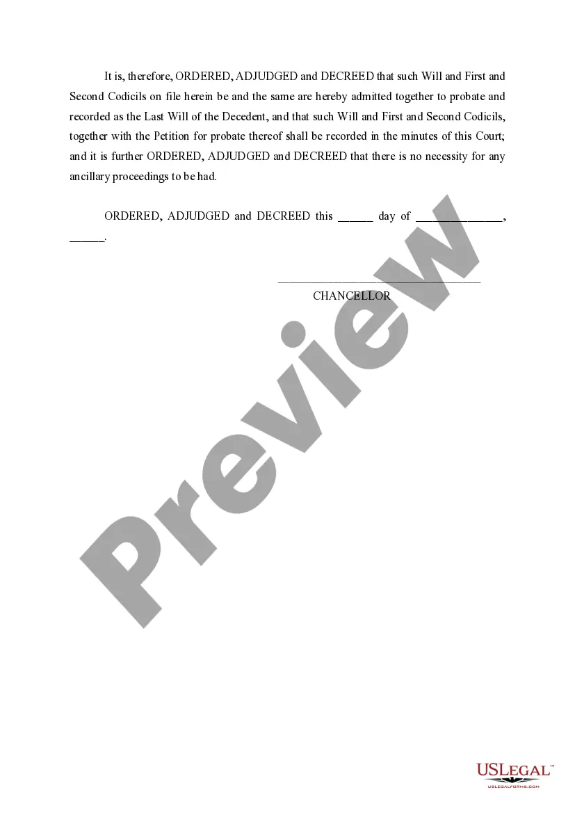 Preview Order Admitting Foreign Will and Codicils to Probate