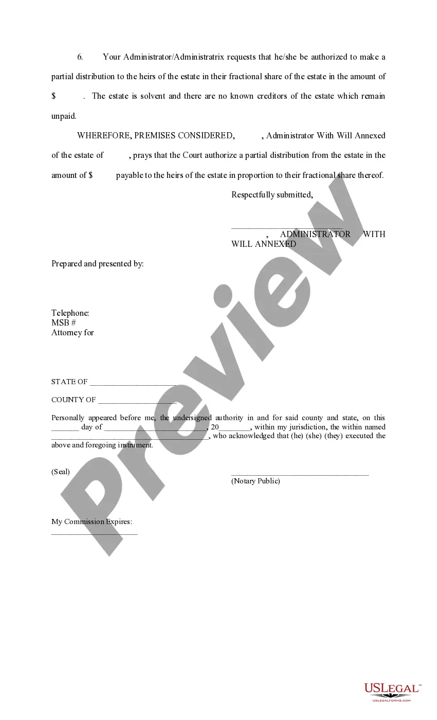 Preview Petition to Make Partial Distribution