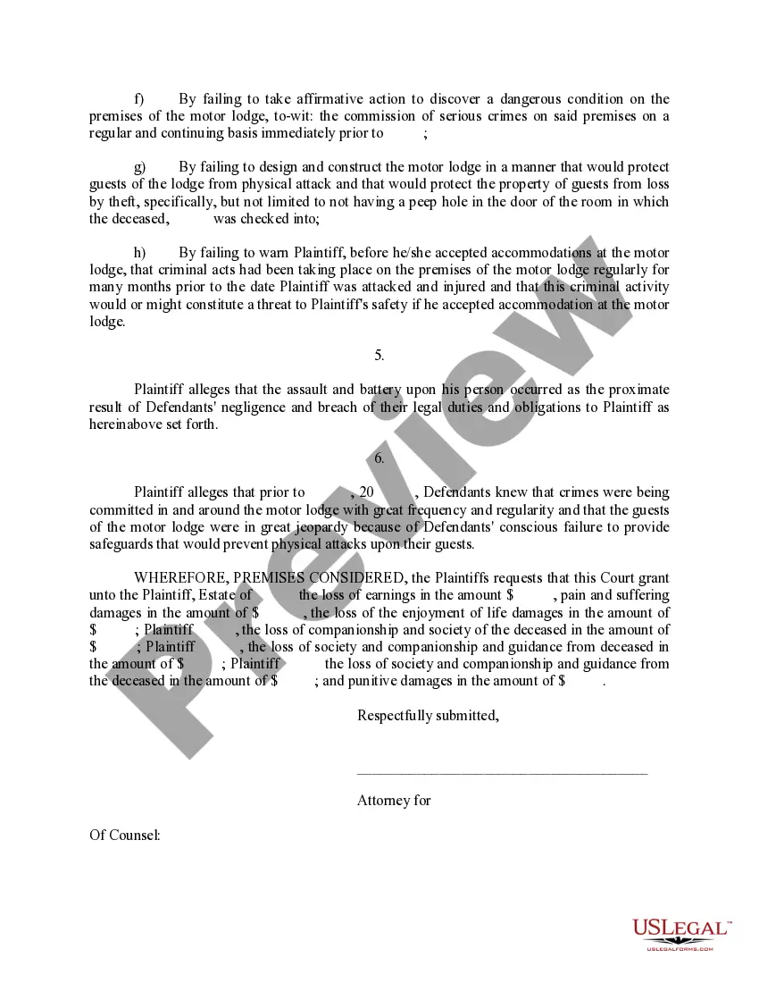 Preview Amended Complaint Against Hotel for Failure to Protect Patrons