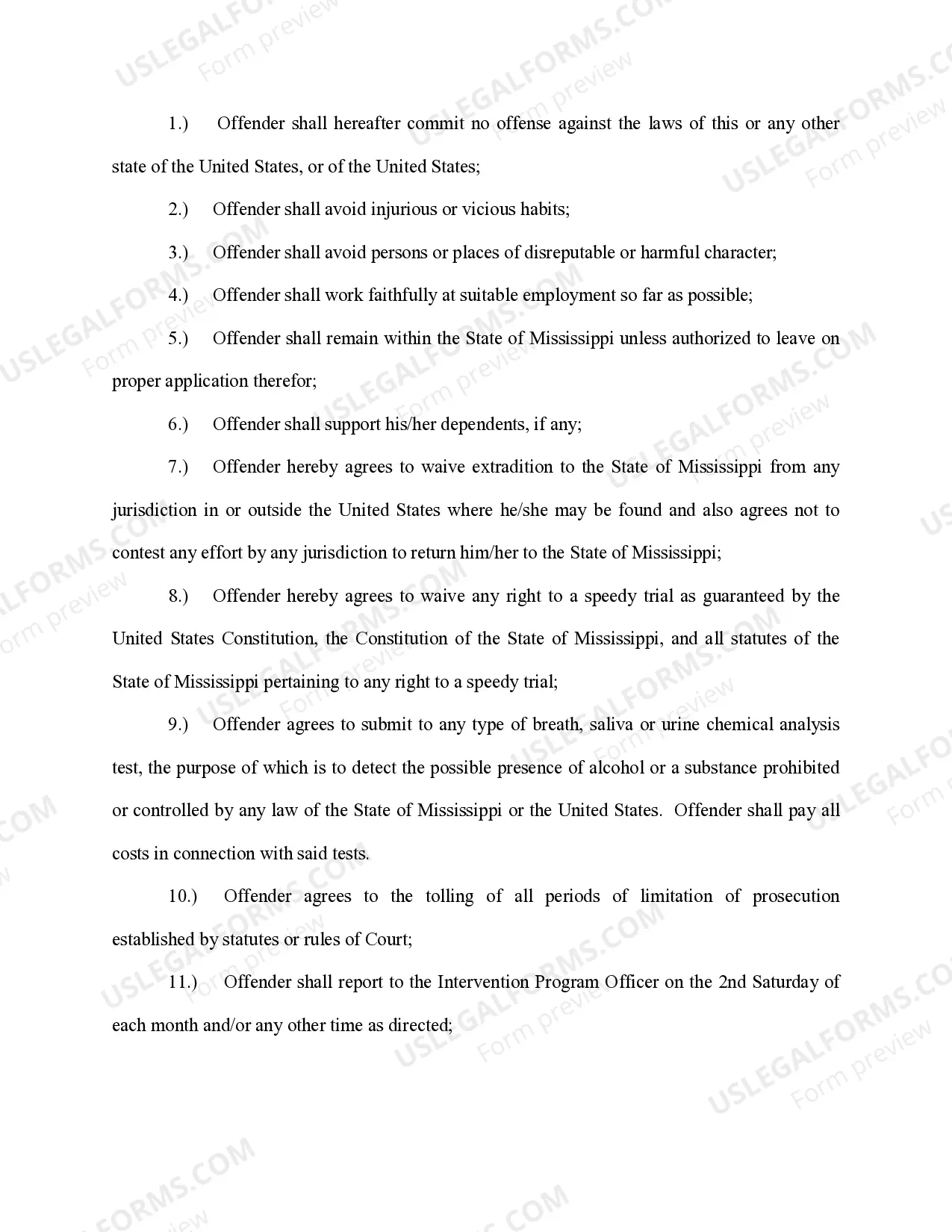 Preview Pretrial Intervention Agreement
