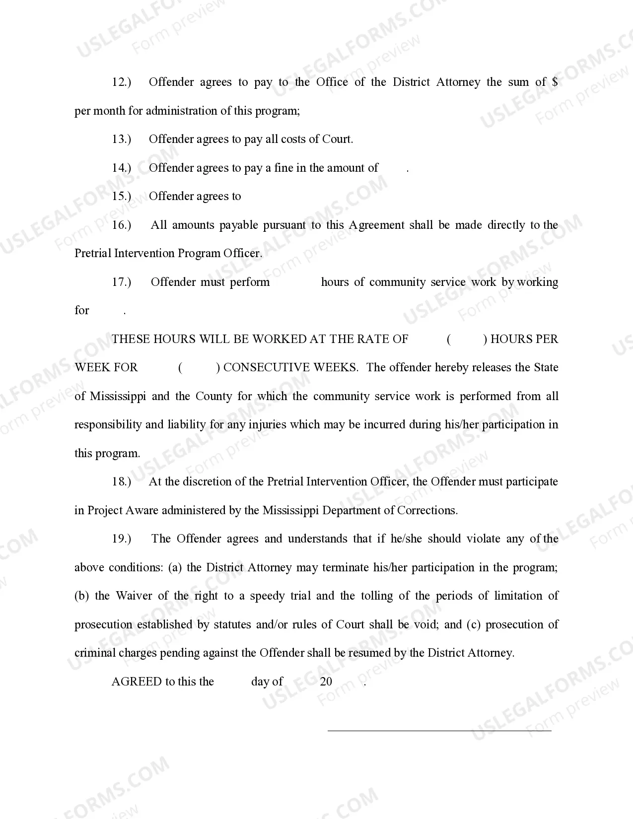 Preview Pretrial Intervention Agreement