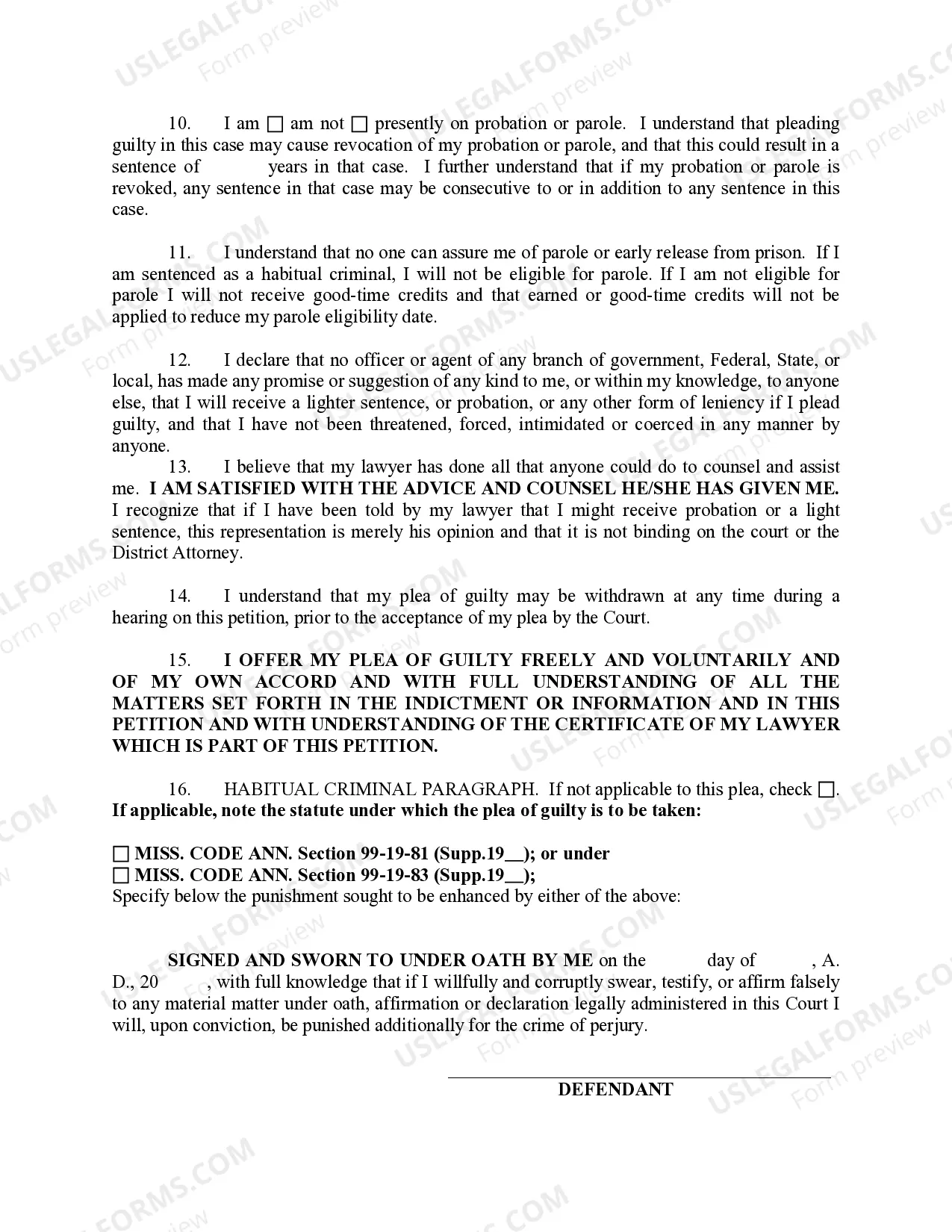 Preview Petition to Enter Plea of Guilty