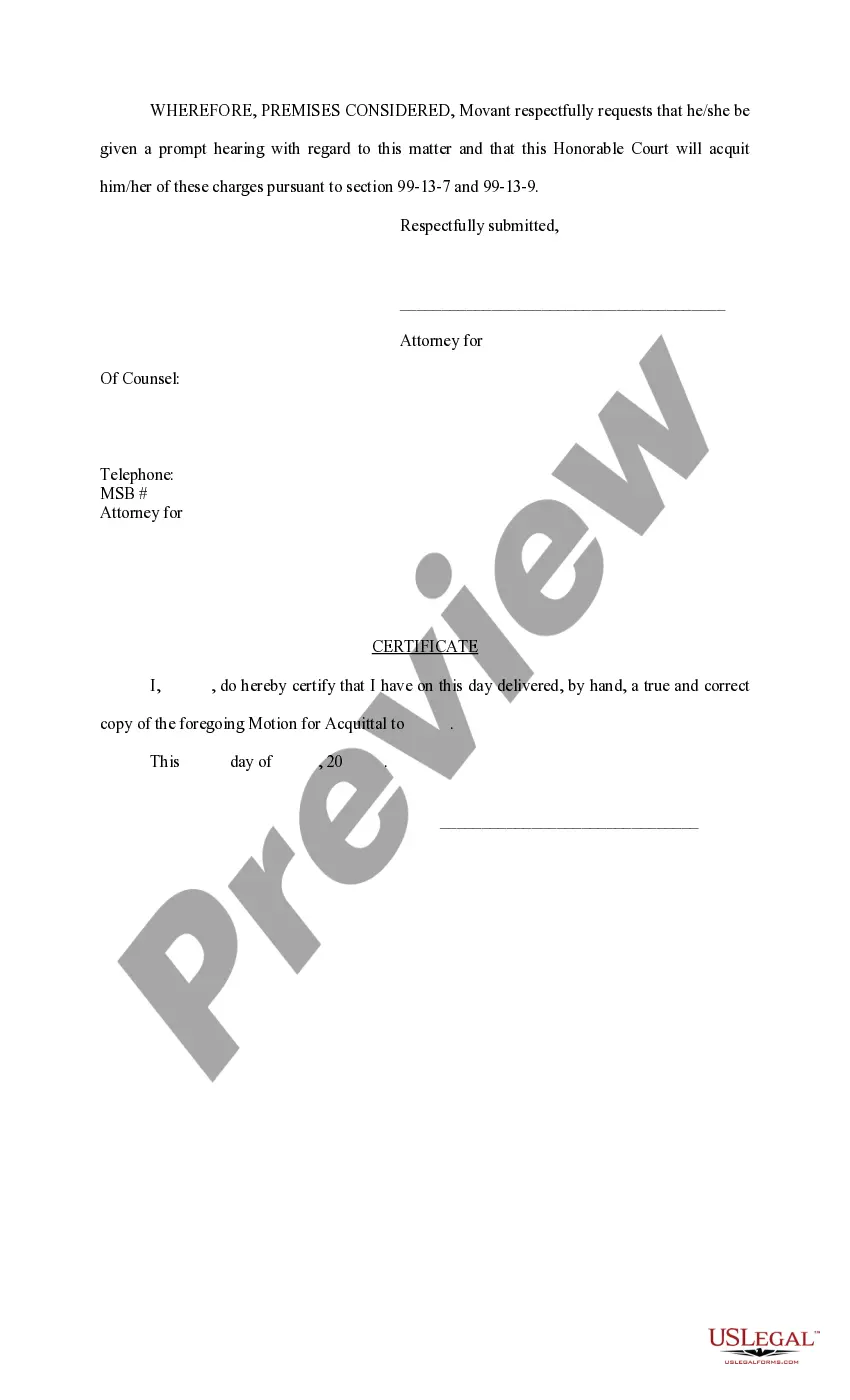 Preview Motion for Acquittal Based on Insanity