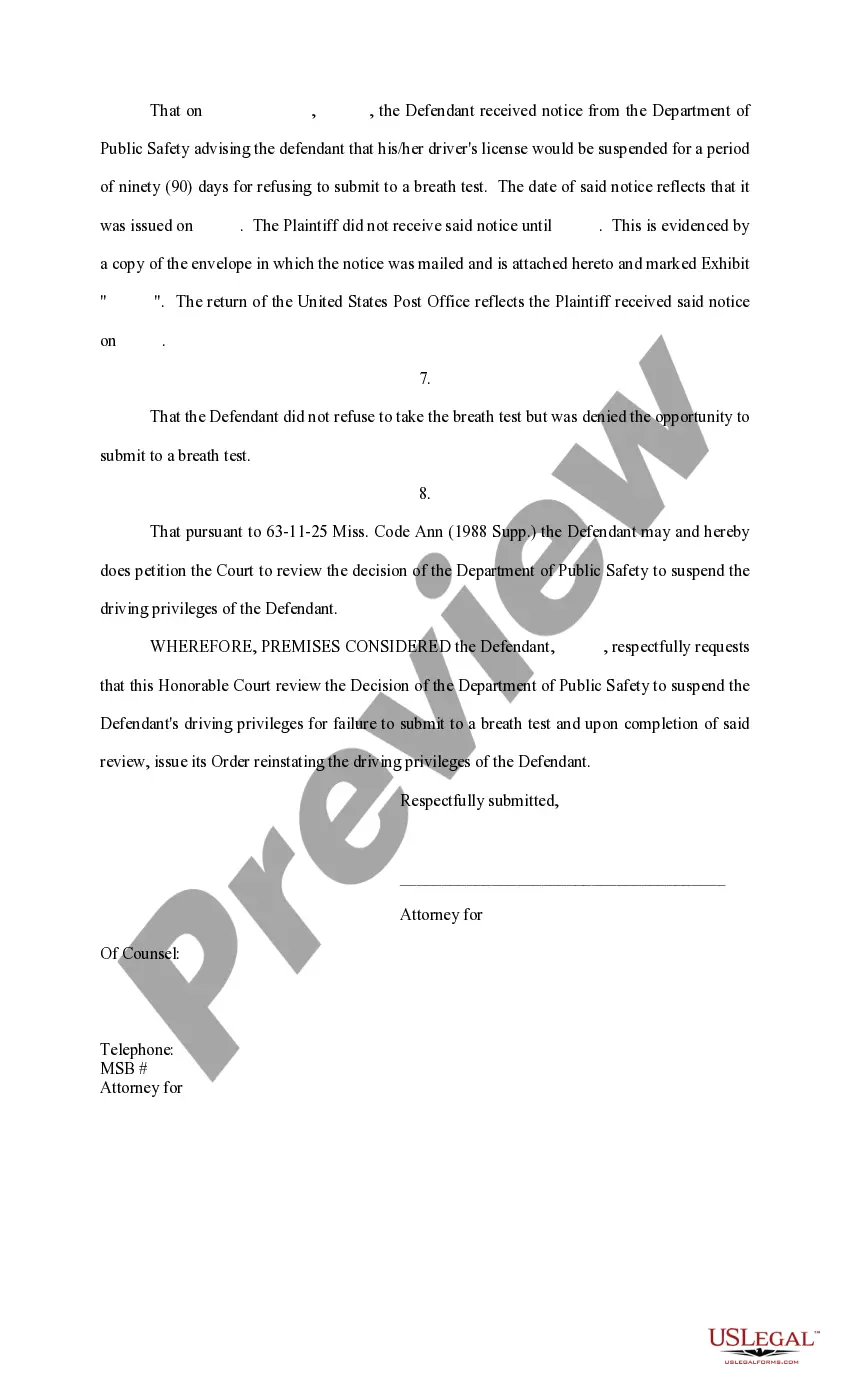 Preview Petition to Review Suspension for Refusal to Take Breath Test