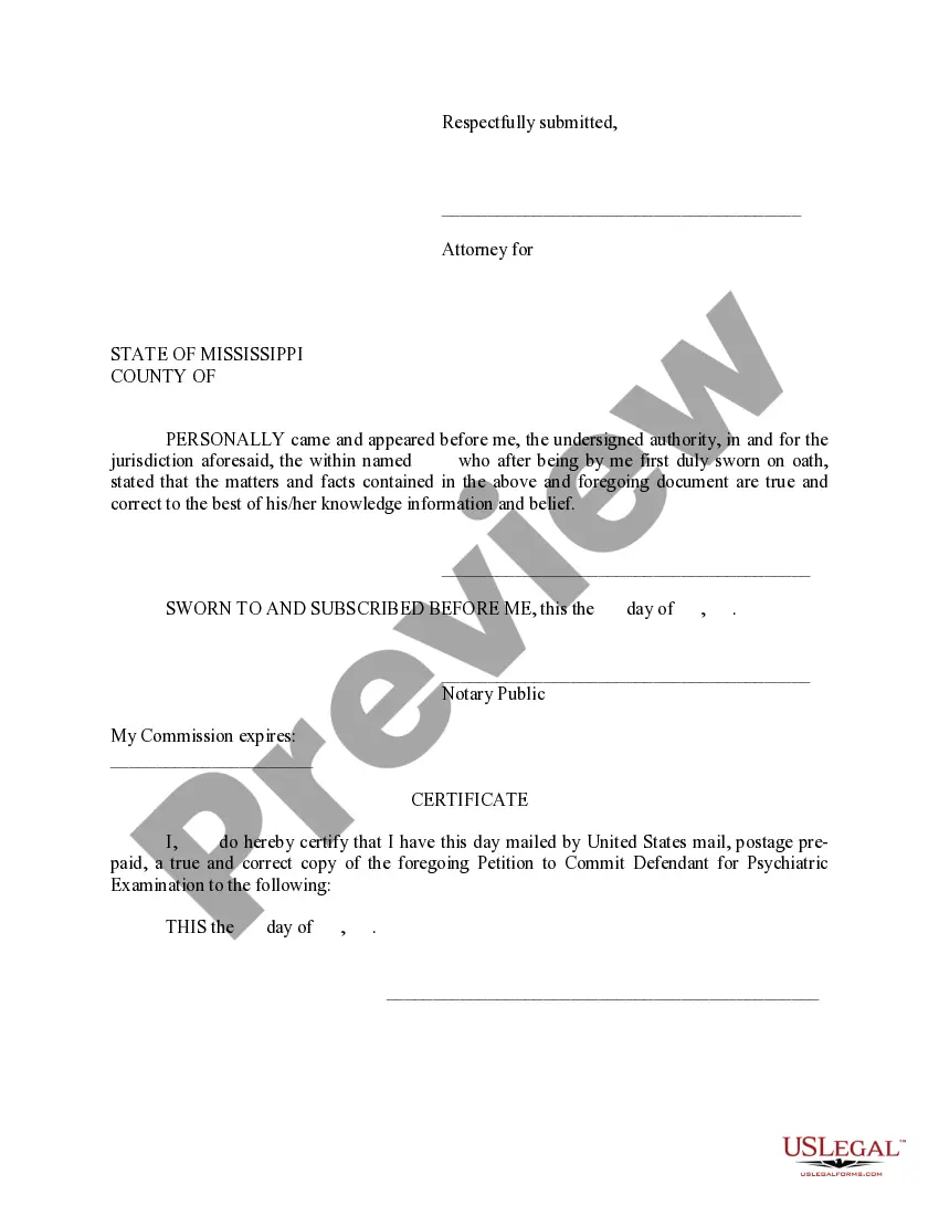 Preview Petition to Commit Defendant for Mental Exam