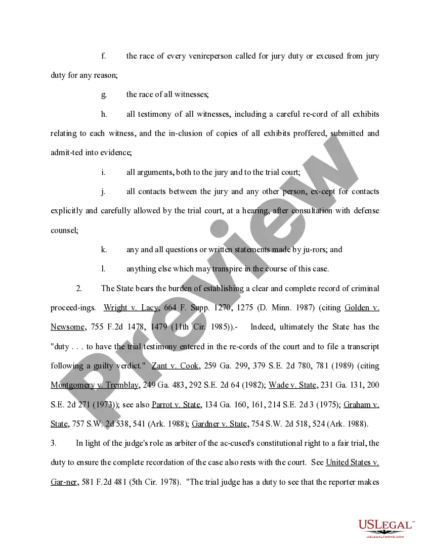 Preview Motion for Complete Recordation for a Transcript of All Pretrial Proceedings and For A Daily Transcript of Specified Portions of the Evidence
