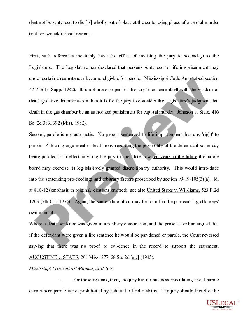 Preview Motion to Bar Prejudicial and Inaccurate Speculation Concerning Defendant's Possible Eligibility for Parole