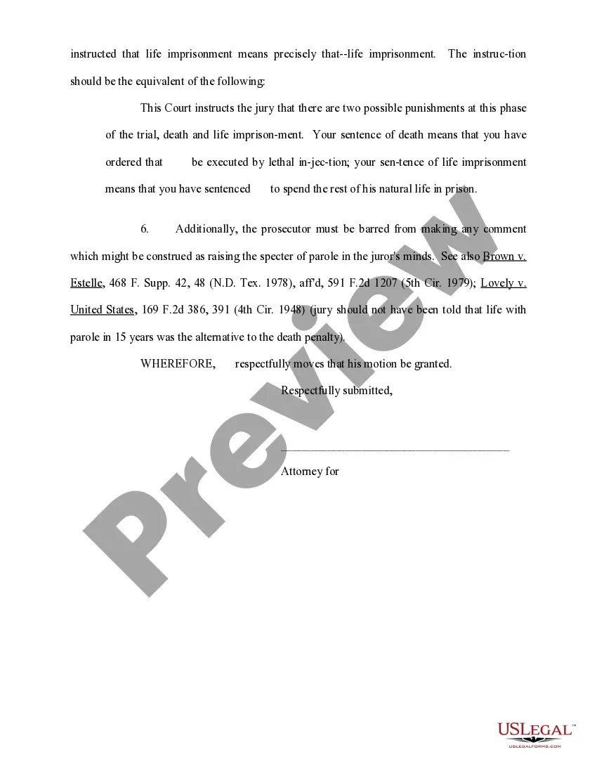 Preview Motion to Bar Prejudicial and Inaccurate Speculation Concerning Defendant's Possible Eligibility for Parole