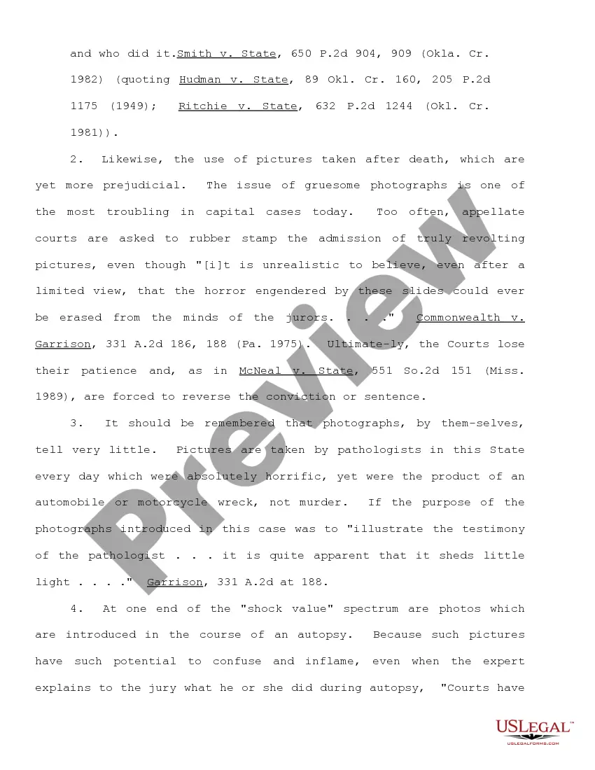 Preview Motion to Preclude Admission of Gruesome and Highly Prejudicial Color Photographs of Deceased