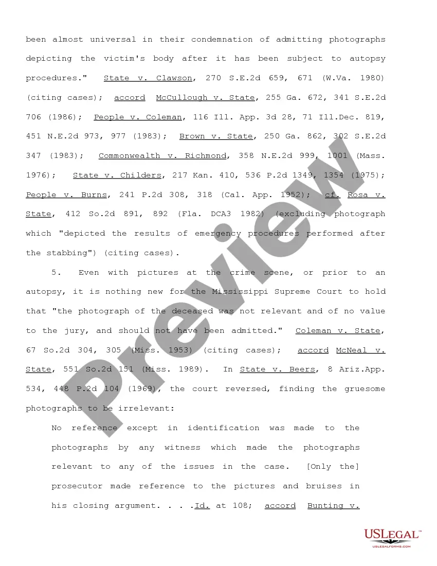 Preview Motion to Preclude Admission of Gruesome and Highly Prejudicial Color Photographs of Deceased