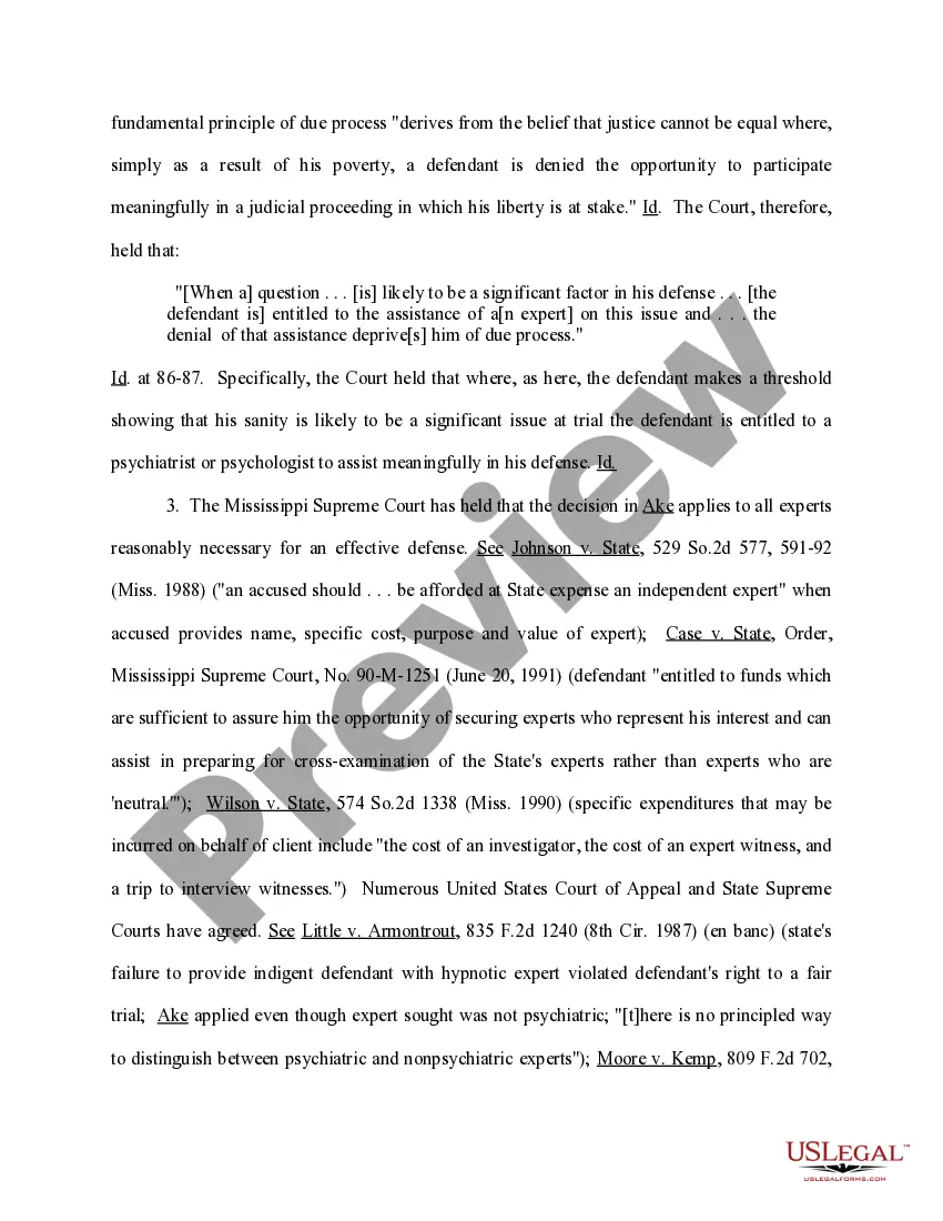 Preview Ex Parte Motion for Funds for Expert Assistance in the Fields of Psychiatry - Psychology and Mitigation Investigation