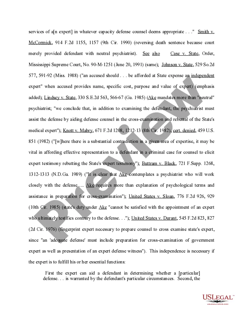 Preview Ex Parte Motion for Funds for Expert Assistance in the Fields of Psychiatry - Psychology and Mitigation Investigation