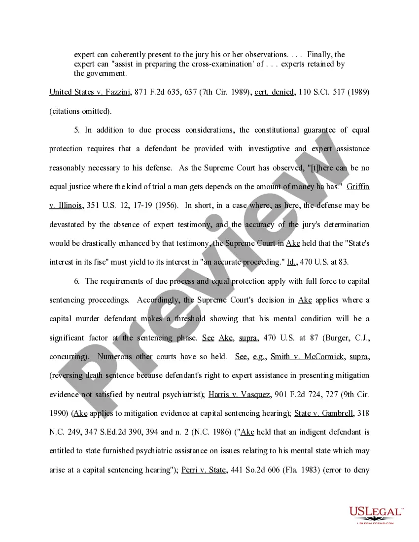 Preview Ex Parte Motion for Funds for Expert Assistance in the Fields of Psychiatry - Psychology and Mitigation Investigation