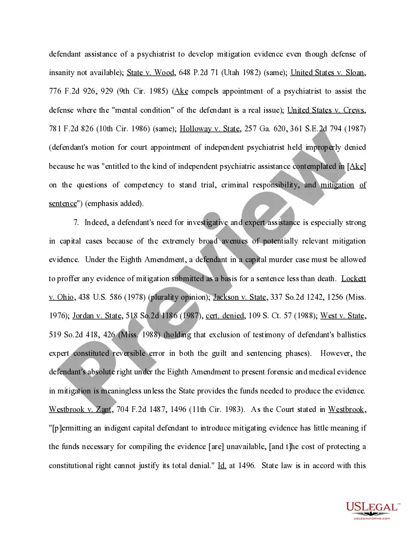 Preview Ex Parte Motion for Funds for Expert Assistance in the Fields of Psychiatry - Psychology and Mitigation Investigation