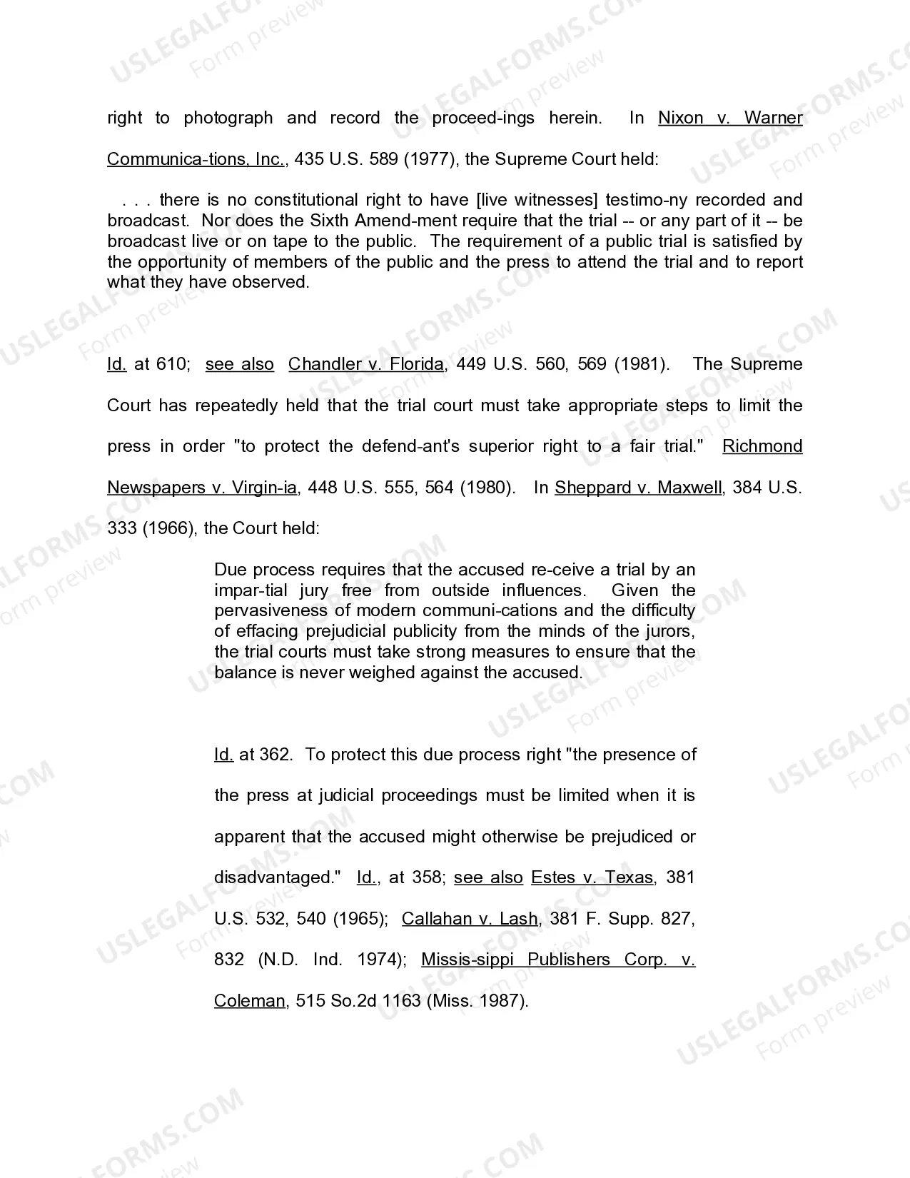Preview Motion to Prohibit Electronic and Photographic Coverage