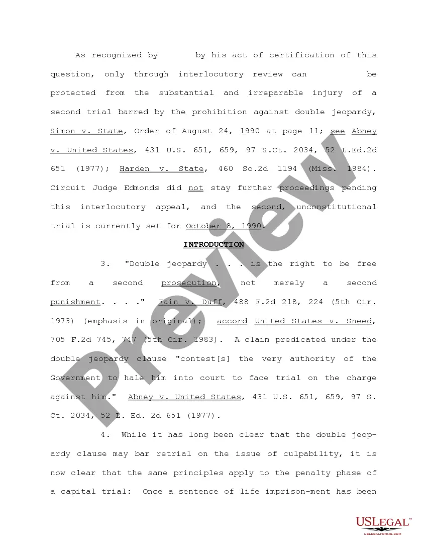 Preview Rule 5a Petition for Permission to Appeal Order Denying Motion to Bar Reprosecution Under Double Jeopardy Clause