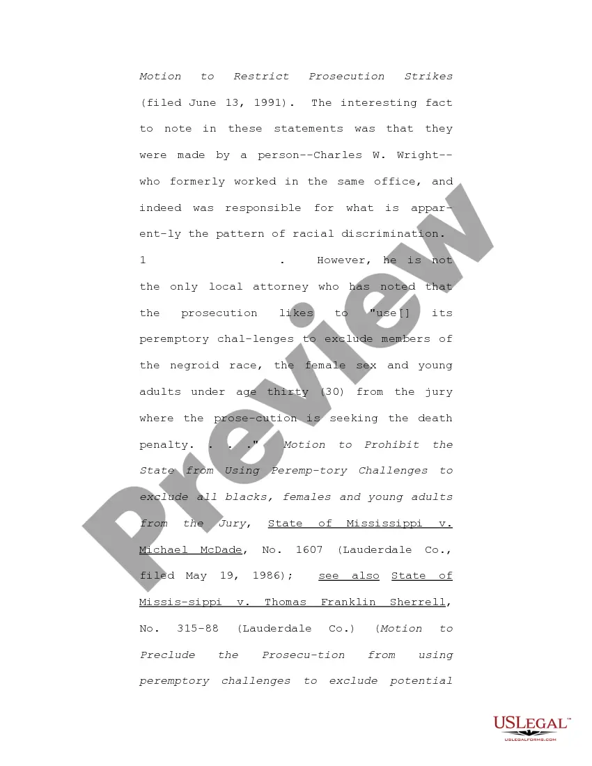 Preview Motion to Preclude the Prosecution from Using Peremptory Challenges to Exclude Black Persons and Members of Other Groups