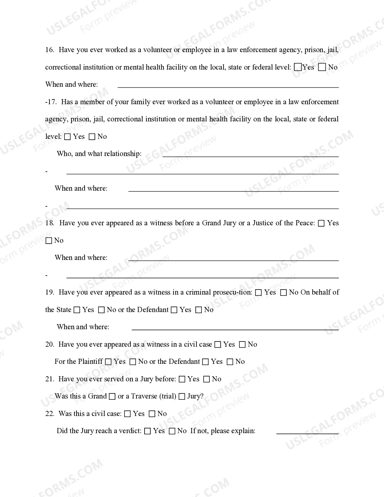 Preview Important Juror Questionnaire