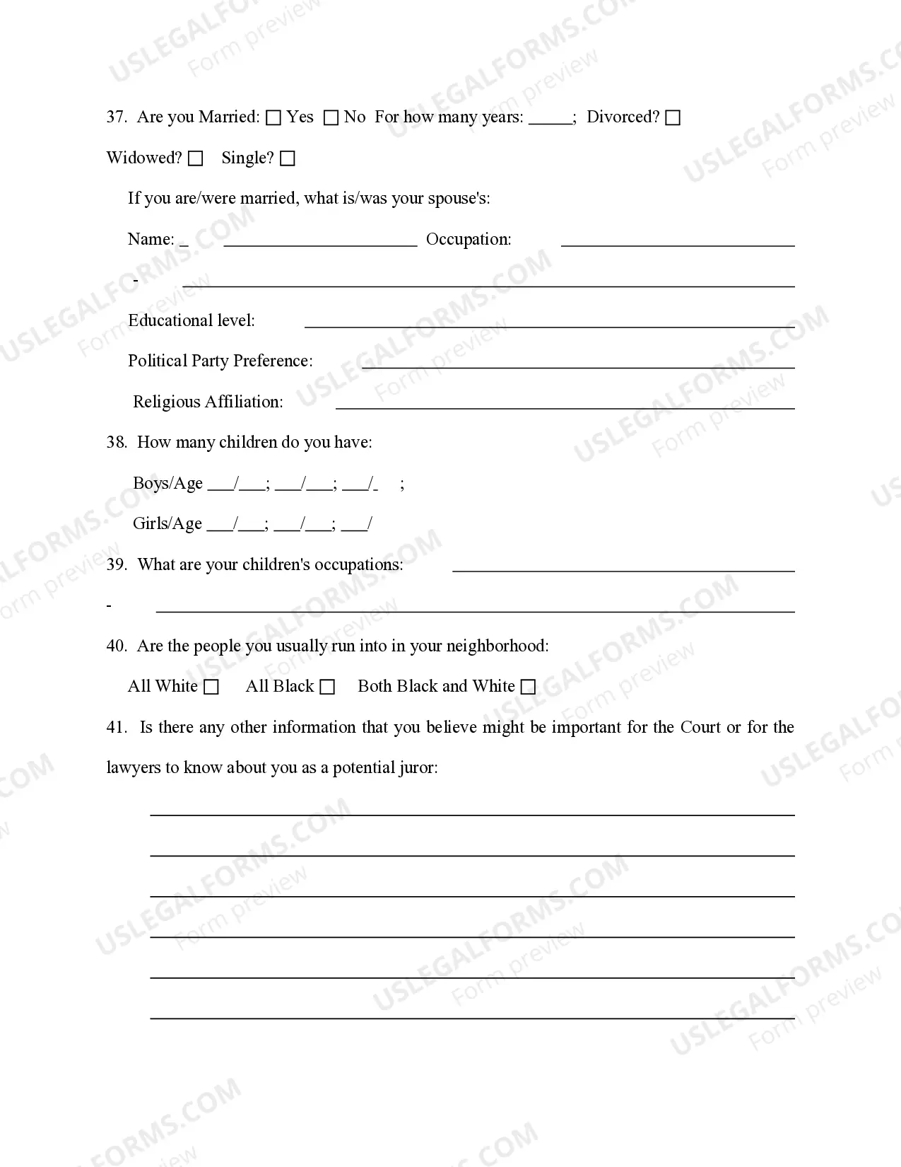 Preview Important Juror Questionnaire