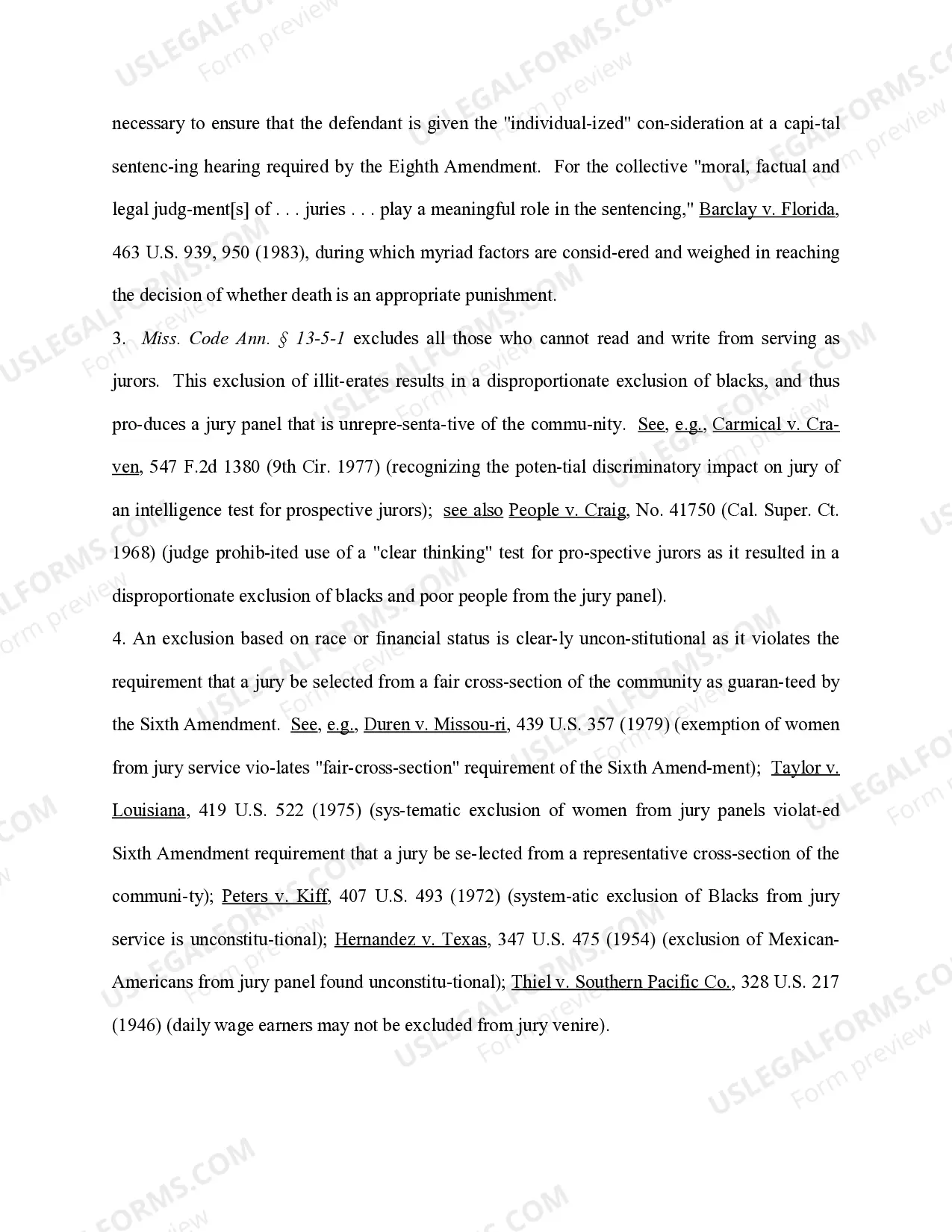 Preview Motion to Declare Unconstitutional the Discriminatory Exclusion of Illiterates from the Jury