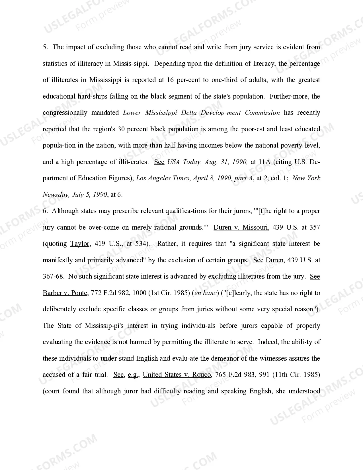 Preview Motion to Declare Unconstitutional the Discriminatory Exclusion of Illiterates from the Jury