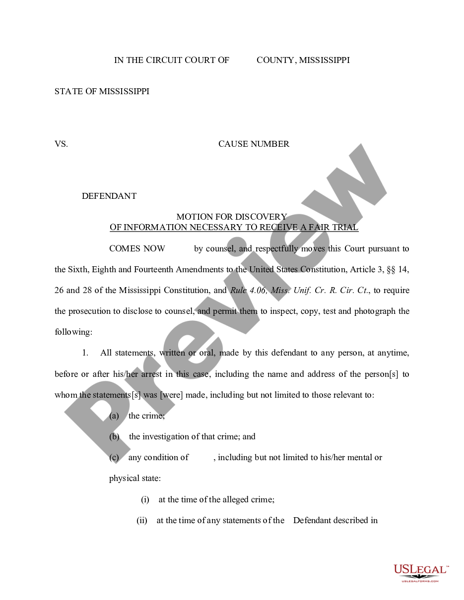 page 0 Motion for Discovery of Information Necessary to Receive a Fair Trial preview