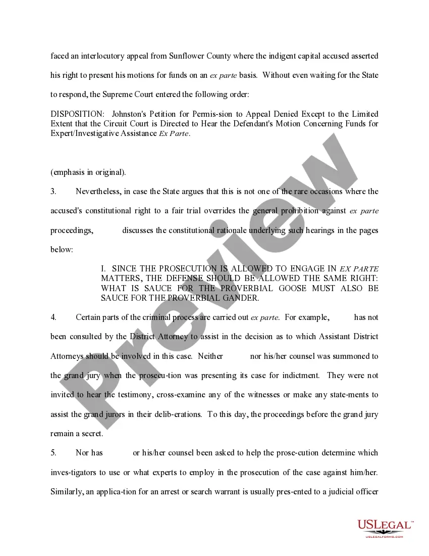 Preview Motion for Permission to Proceed Ex Parte on Applications for Funds