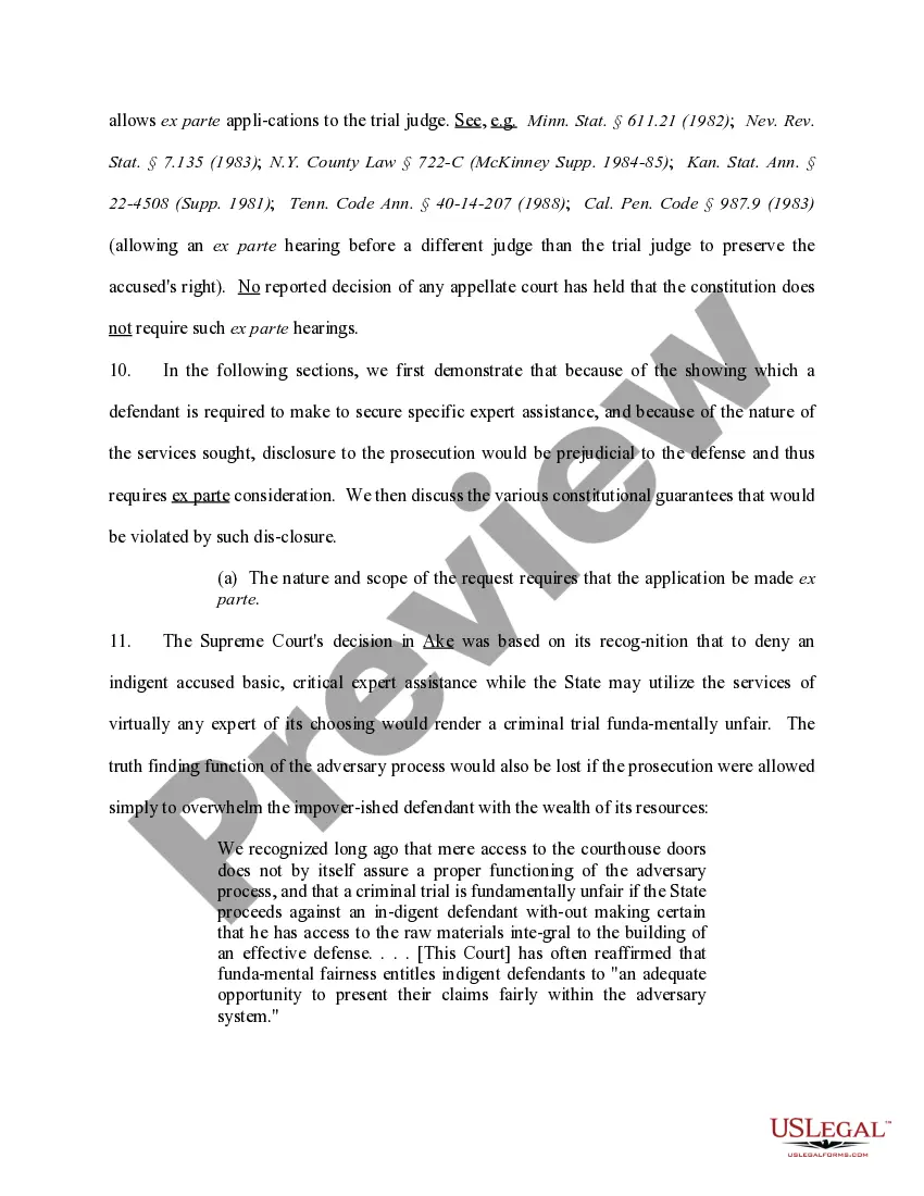 Preview Motion for Permission to Proceed Ex Parte on Applications for Funds