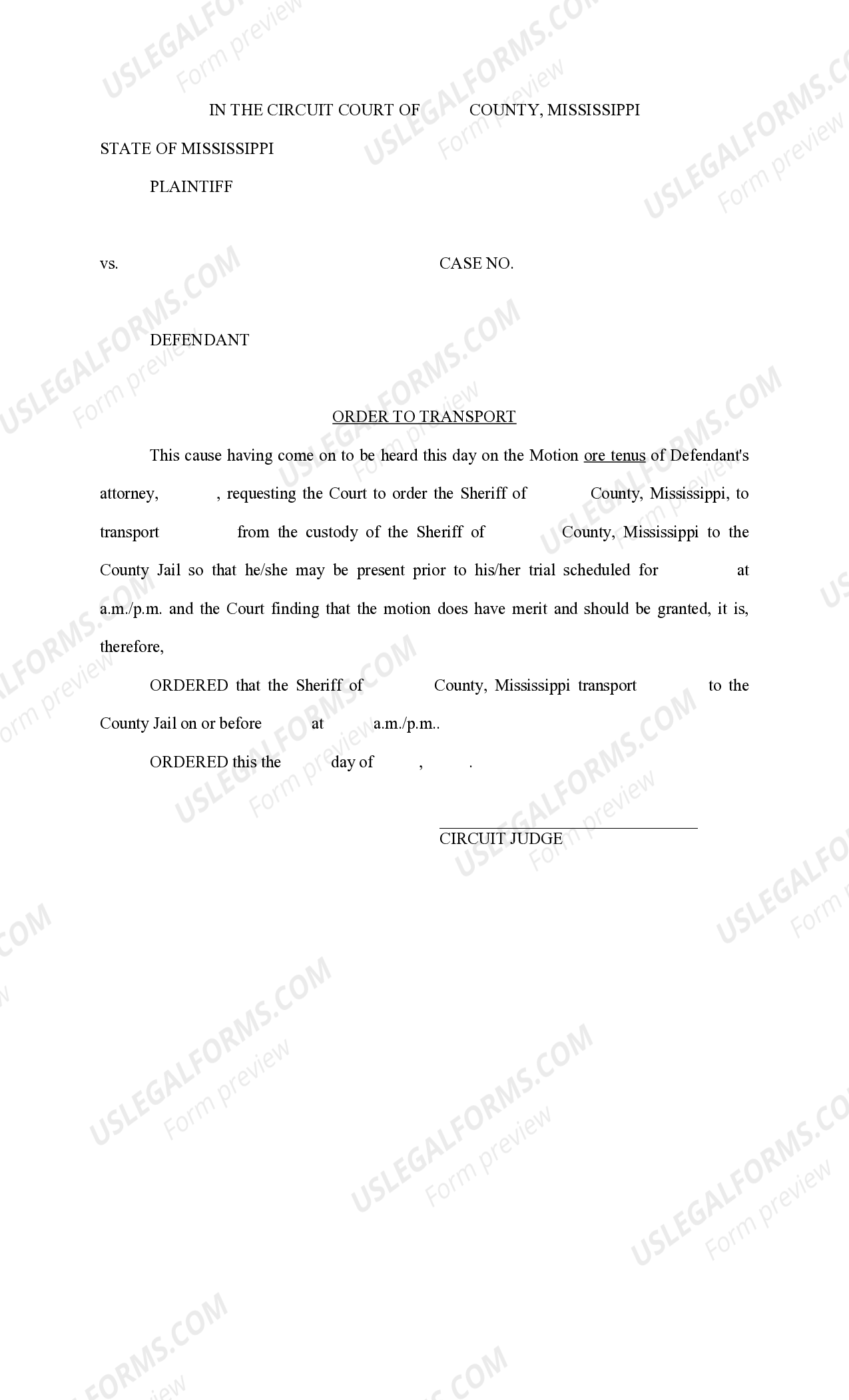 Mississippi Order to Transport - What Is A Transport Order In Court ...
